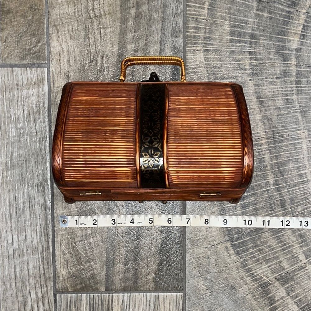 Vintage Wooden Handbag with Black Accent